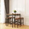 Bar table set 5PC Dinging table set with high stools, structural strengthening, industrial style. Rustic Brown, 43.31'' L x 23.62'' W x 35.43'' H.